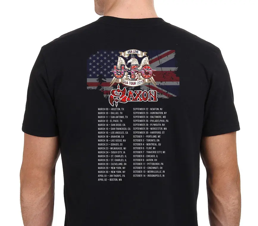 Новая мужская черная футболка Ufo &amp Saxon Us Tour 2017 Размер от S до 4Xl | Мужская одежда