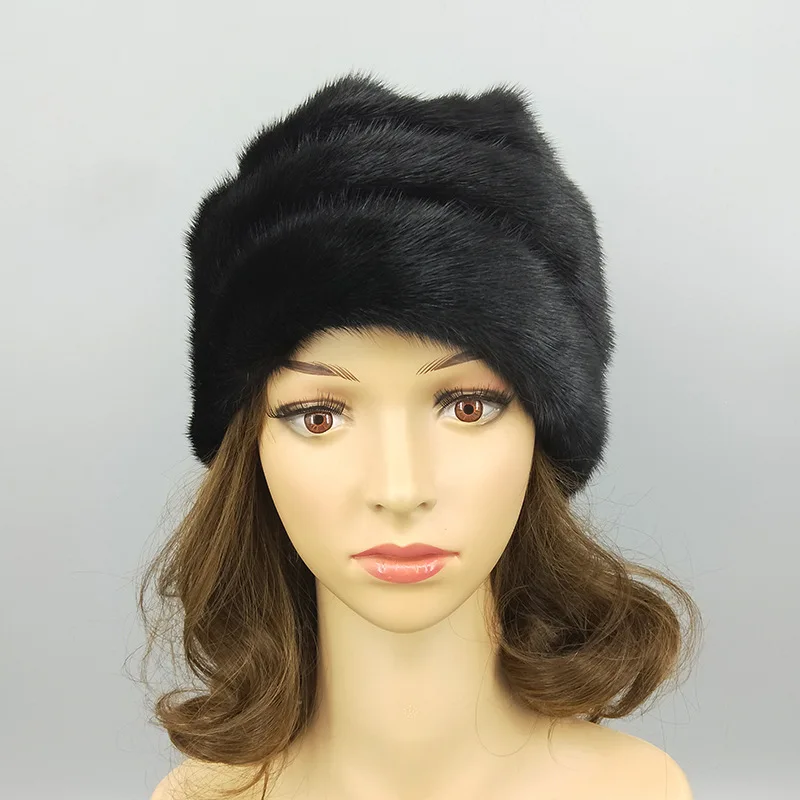Новинка сезон осень зима теплая шапка из меха норки с защитой ушей женская