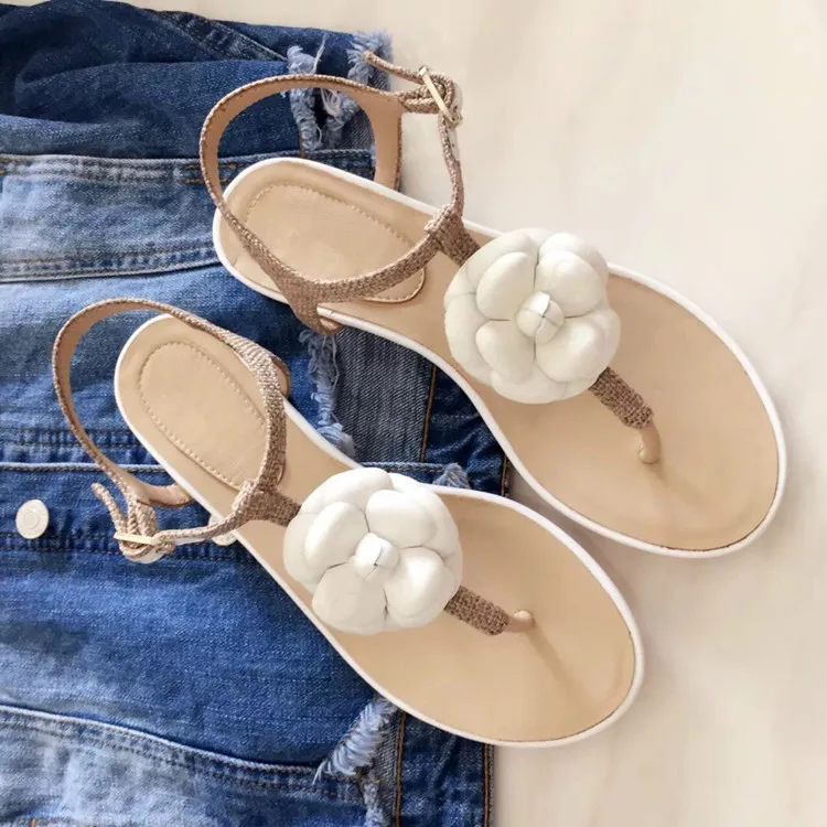 Горный цветок в чай из натуральной кожи Летние вьетнамки на плоской подошве