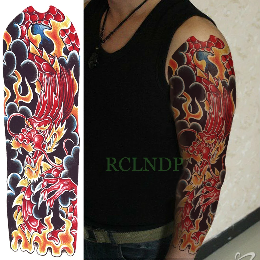 Водонепроницаемые временные тату наклейки red dragon cloud full arm body art искусственные