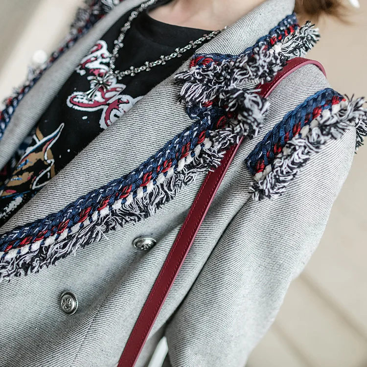 Модный брендовый серый саржевый Блейзер новинка весны 2020 Женская Корейская