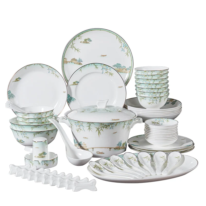 

Red peony Chinese high-grade bone china tableware dishes set 56 ceramic dishes home