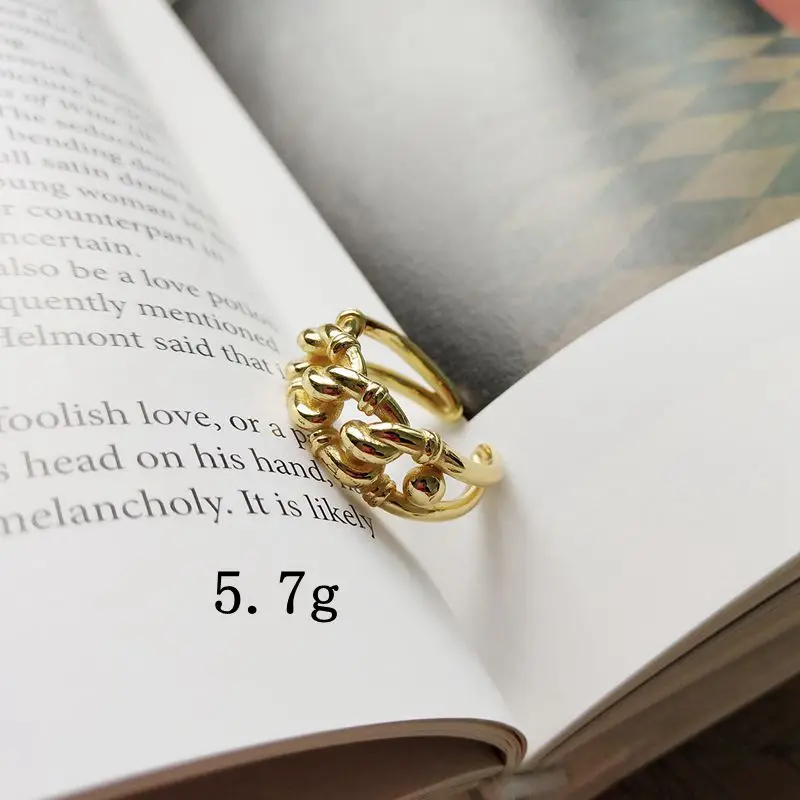Silvology, 925 пробы, серебряная, широкая цепочка, кольца, золото, промышленный стиль, грубая цепочка, текстура, открытые кольца для женщин, элегантное ювелирное изделие, подарок - Цвет камня: Silver