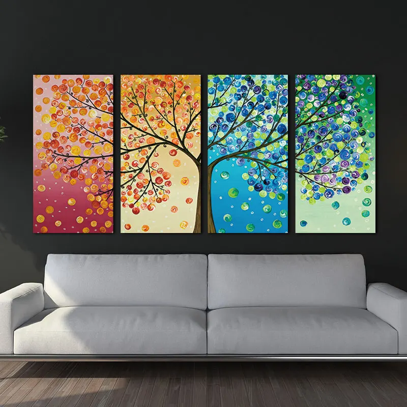 

Colourful Leaf Trees 4 Piece HD Print Spray painting rectangle Wall Art Modular pictures for Home Decor Canvas painting