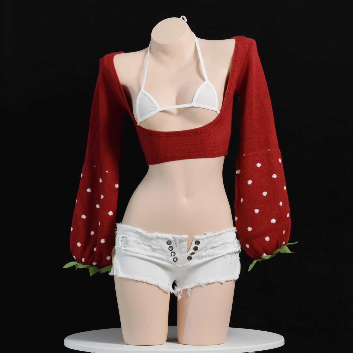 Женский свитер с длинным рукавом и клубничным принтом в японском