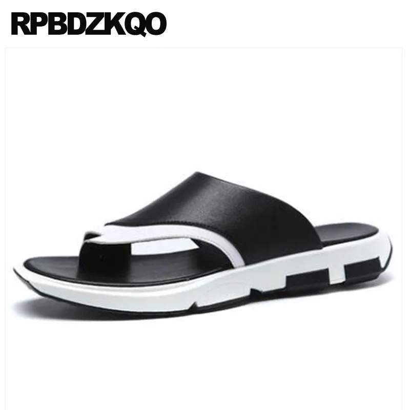 

Slip On Mens Sandals 2021 Summer Outdoor Black Waterproof Shoes Casual Slippers Leather Slides Fashion Men Toe Loop Open Beach