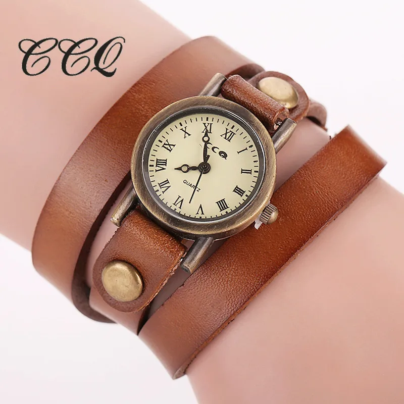 Часы наручные CCQ женские кварцевые винтажные из воловьей кожи с кожаным ремешком