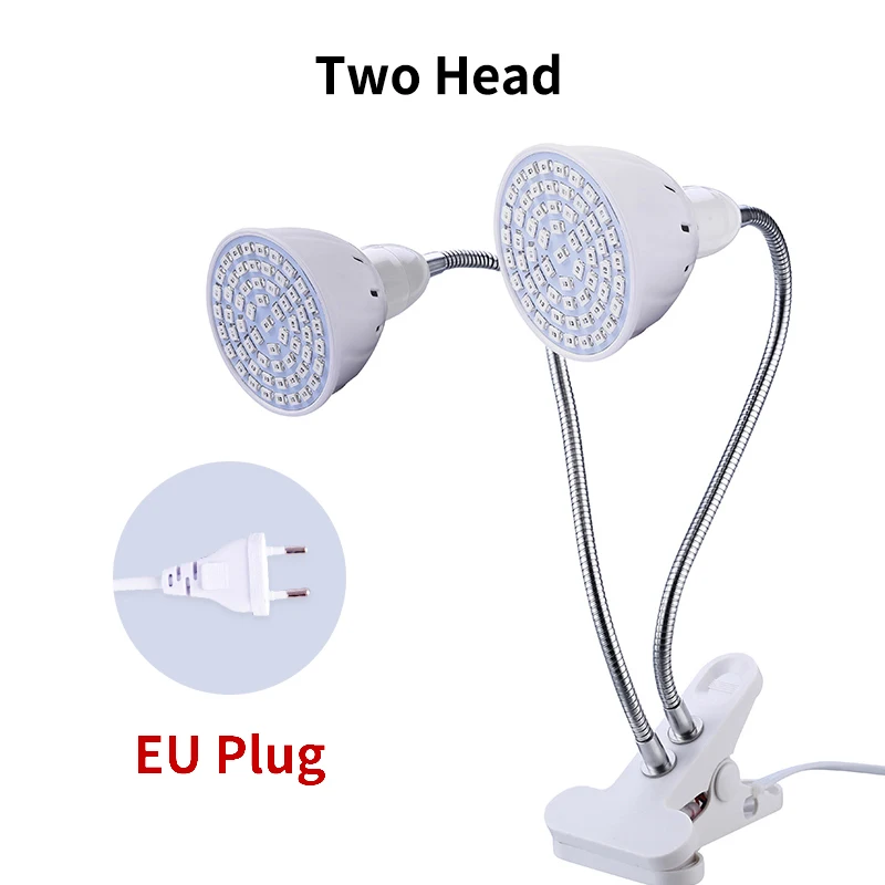 EU Plug Two Head Светодиодный светильник для выращивания, полный спектр, фито-лампа, гидропоника, фитолампа с зажимом для овощей, цветов, подкормки, теплица, растительный светильник ing - Испускаемый цвет: EU Plug Two Head