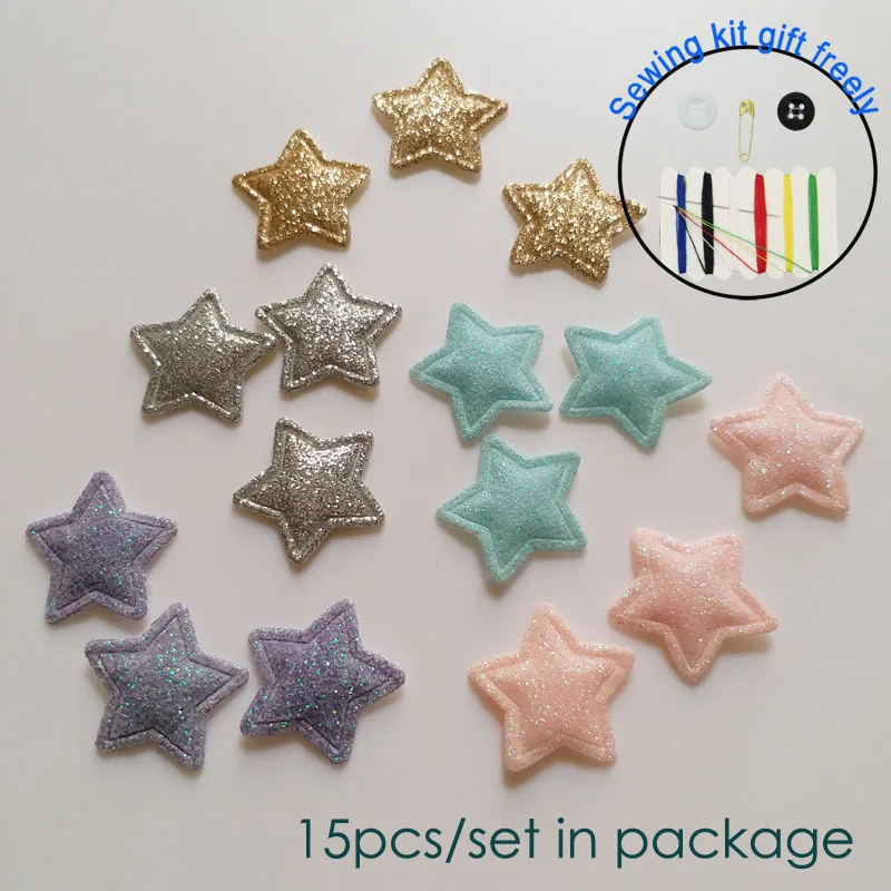

15pcs/set multi color stars Patch for clothing DIY bright blue golden pink star embroidery applique Patches decorative parches