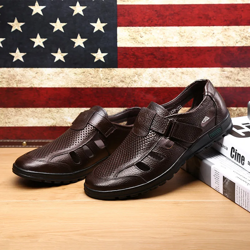 Kezrea Brand Casual Mens Sandals Genuine Leather Outdoor Men for Beach Shoes Drop Shipping | Обувь