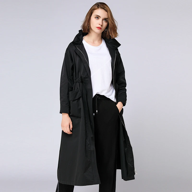Trench Coats Plus Size Woman 2020Autumn Winter Oversized Red Black Long Elastic Waist Fashion Coat Outwear Female 4XL | Женская одежда