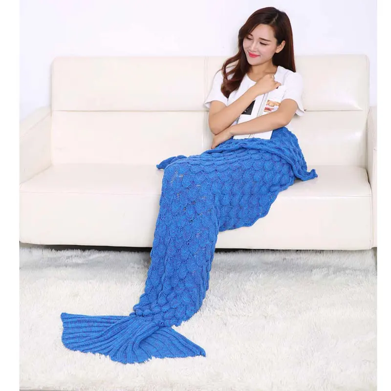 Модные Вязаные крючком хвост русалки стеганые бросить одеяло взрослых розовый vs