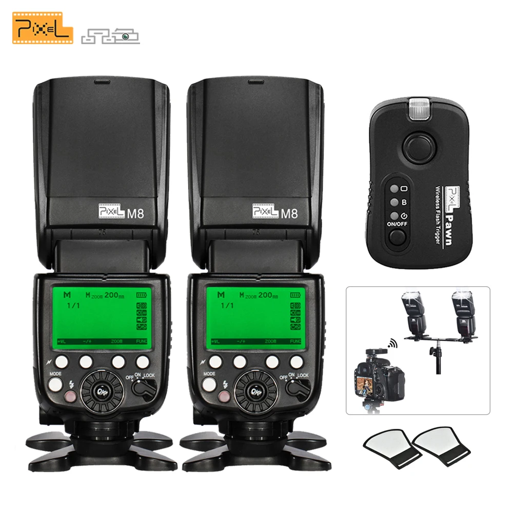2 шт. PIXEL M8 LCD Беспроводная Вспышка Speedlite с TF 361 передатчиком триггер вспышки для Canon