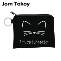 jomtokoy cute cat printing waterproof purse card key pouch small zipper coin purse card holder mini square wallet