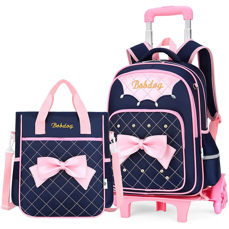 Trolley School Bag for Girls with 3 Wheels Backpack Children Travel Bag Rolling Luggage Schoolbag Kids Mochilas Bagpack handbag