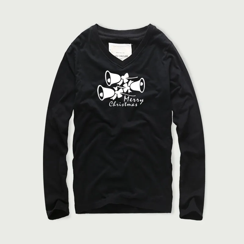 С Рождеством Христовым Белл печати v-образным вырезом футболка с длинными