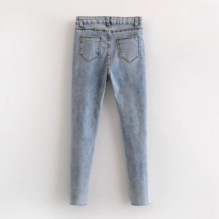 woman jeans hole light color ankle-length pants Eu style Pencil | Женская одежда