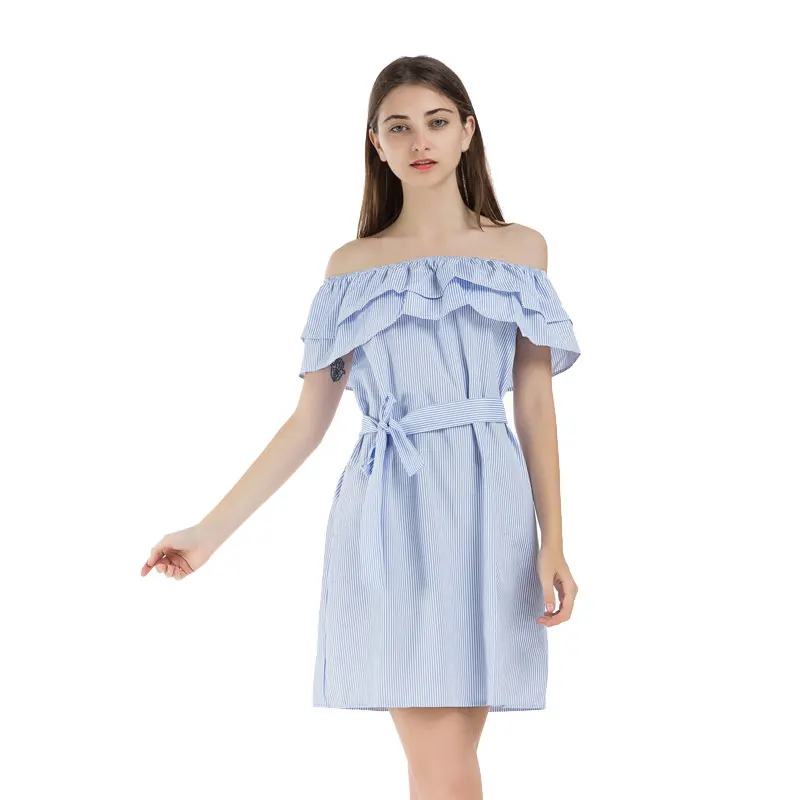 Женское летнее платье с оборками Susi & Rita модель 2020 года в полоску открытыми