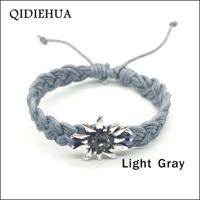 light gray QIDIEHUA, серебряный цвет, ручной работы, Edelweiss браслеты и браслеты, регулируемые, счастливые, разноцветные, ручной работы, браслеты дружбы для женщин - Окраска металла: light gray