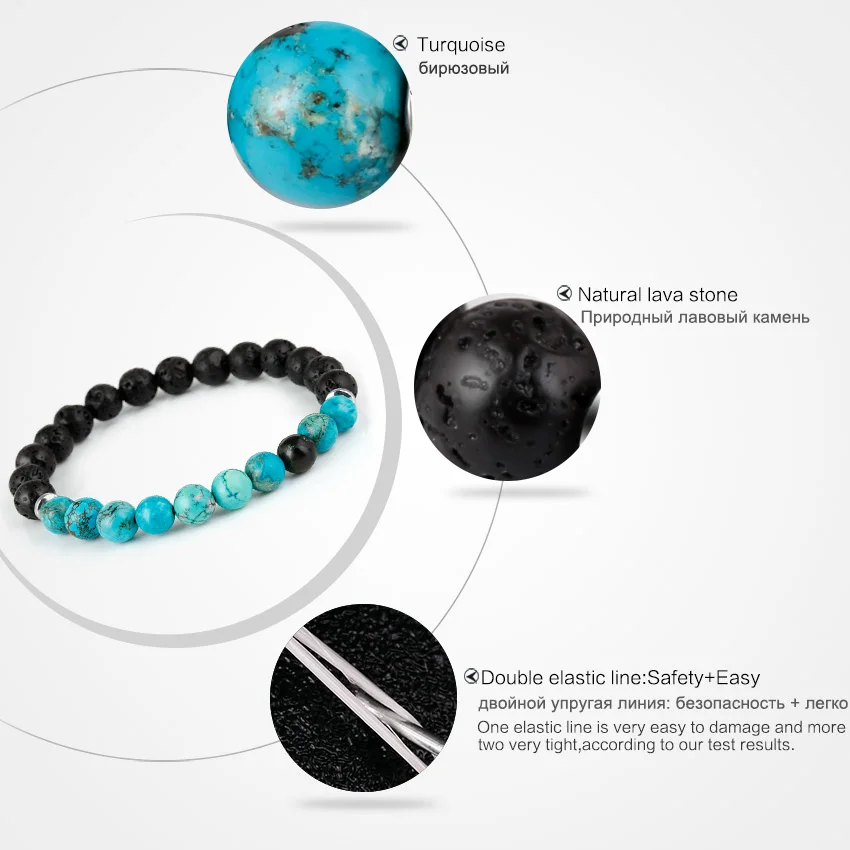 

Volcanic stone Natural Stone Beads bracelet Green bead Elasticity Bracelet charm bracelets for women and men's jewelry gift