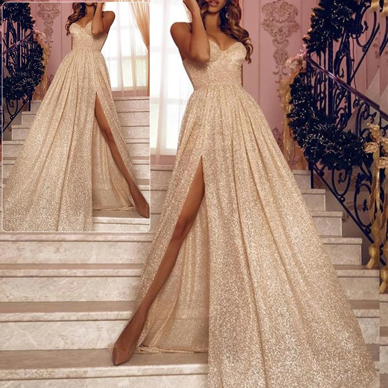 Сексуальное платье без бретелек для выпускного вечера бальное с разрезом