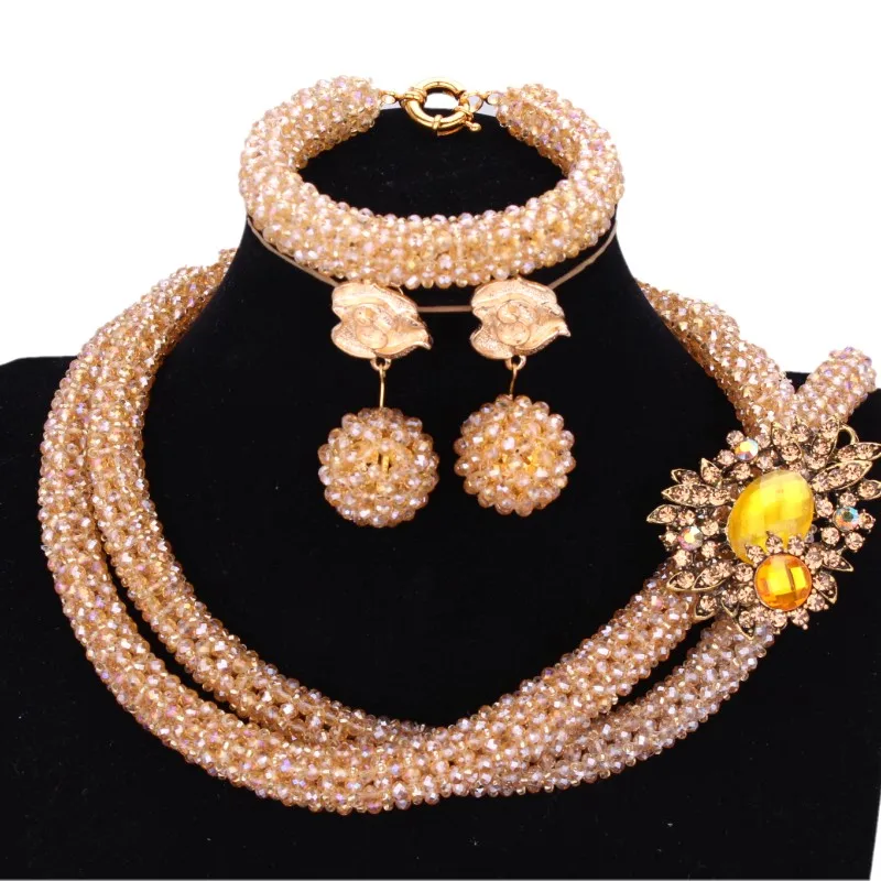 4 UJewelry шампанское золото ювелирные комплекты dubai 2 слоя Свадебные украшения