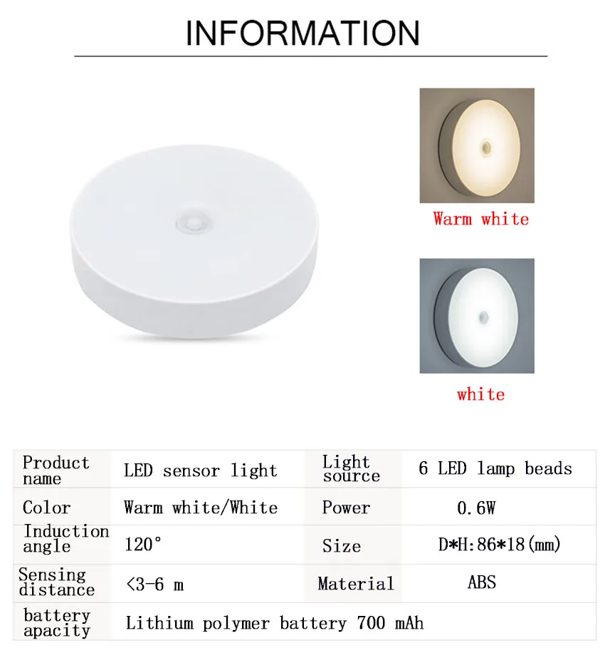 Светодиодный инфракрасный датчик движения PIR перезаряжаемый индукционный
