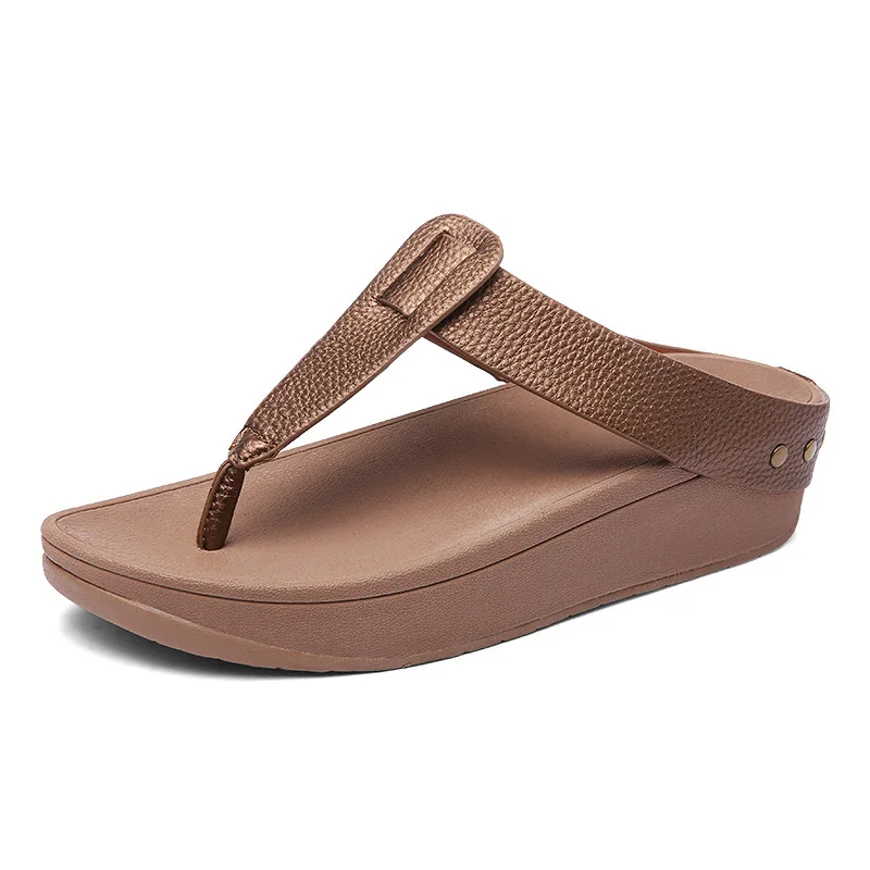 camel BEYARNEWomen's Flip Flops Fashion T-Shaped Platform Slippers Ladies Casual Beach Sandals Outdoor Slides Summer Holiday Slipppers - Цвет: camel
