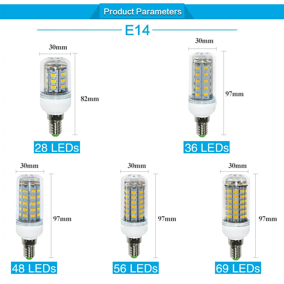 E27 E14 Светодиодный светильник SMD 5730 светодиодный кукурузный 220 в 24 36 48 56 69 люстра s