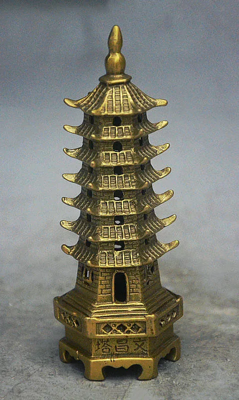 5 &quotКитайский буддизм латунь медь 7 этаж башня wenchang Stupa статуя пагоды|Статуи и