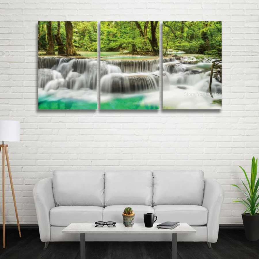3 панели набор HD Печать холст настенная живопись водопад пейзаж Картина зеленое