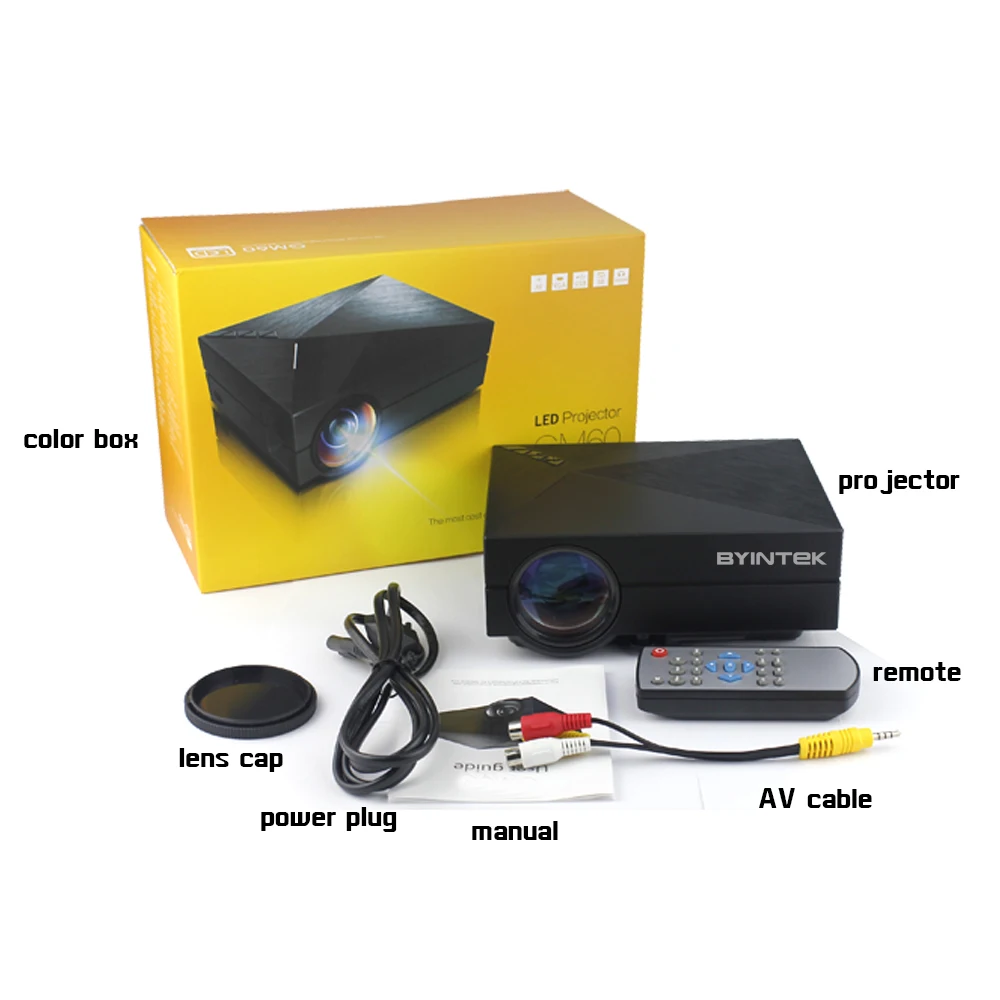 BYINTEK GM60 дома Театр HD 1080 P портативный кабель светодиода HDMI Кино USB AC3 мини