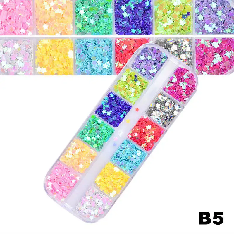 B5 12 сеток/наборы для ногтей блестки смешанные зеркало/мерамид/сахар Единорог Круглый DIY чешуйчатый Дизайн ногтей украшения - Цвет: B5