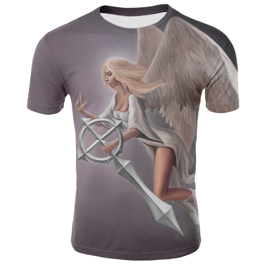 Мужская футболка с 3D принтом Angel Girl Wings летняя круглым вырезом повседневный