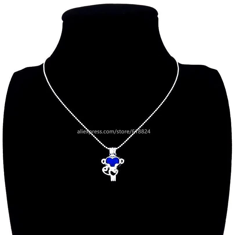 R-l70 яркое серебро обезьяна медальон Цепочки и ожерелья Pearl Бусины клетка Эфирные