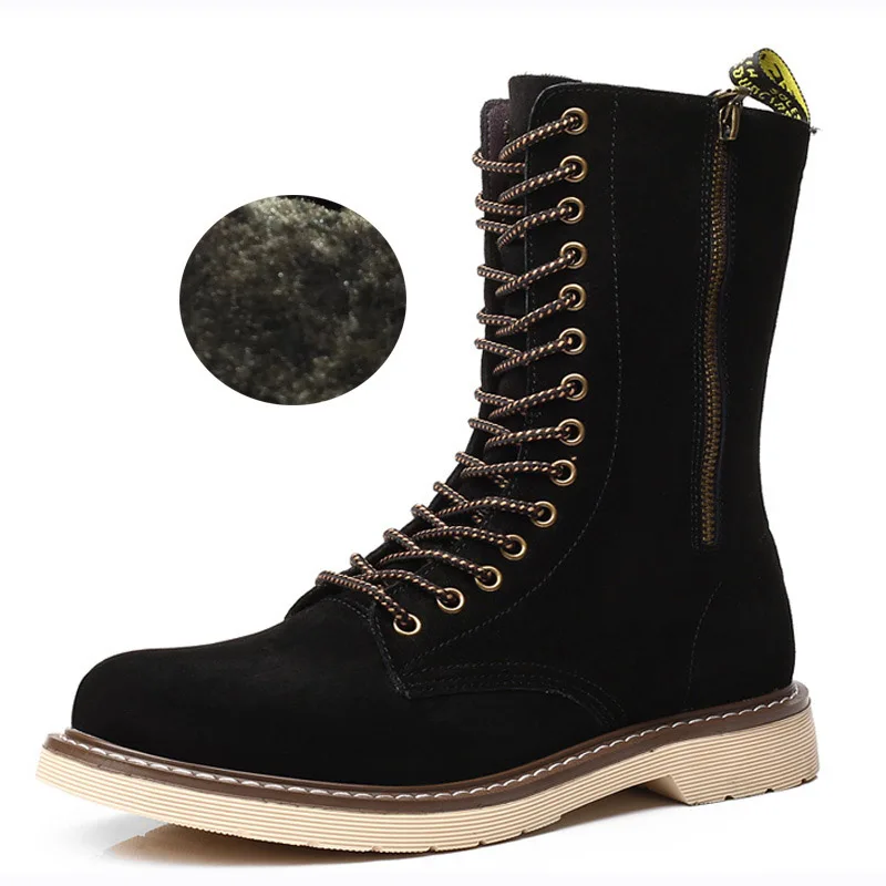 Winter plush black Misalwa; сезон весна; популярные повседневные мужские кожаные ботильоны; высокие зимние ботинки ручной работы для мужчин; мотоциклетные ботинки, визуально увеличивающие рост; Botas - Цвет: Winter plush black