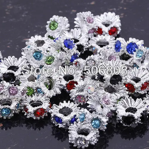 100 шт Шарм Красочный Кристальный цветок Стразы Серебряный цвет разделительные