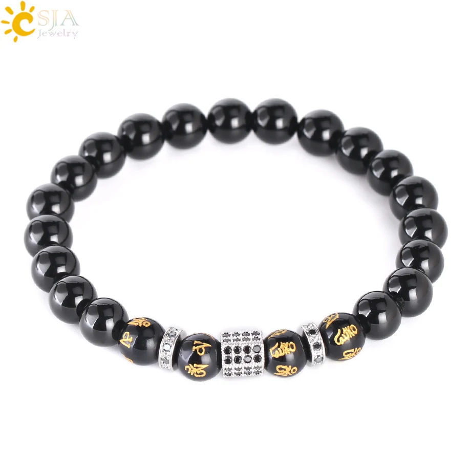 Мужской браслет из черного обсидиана CSJA натурального камня с красным ониксом