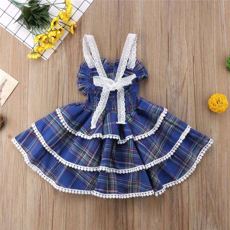 Stylish Baby Girls Dress Toddler Kids Pageant Party Wedding Lace Plaid Layered Dresses Sundress Summer Outfit Clothes 6M-5T | Детская