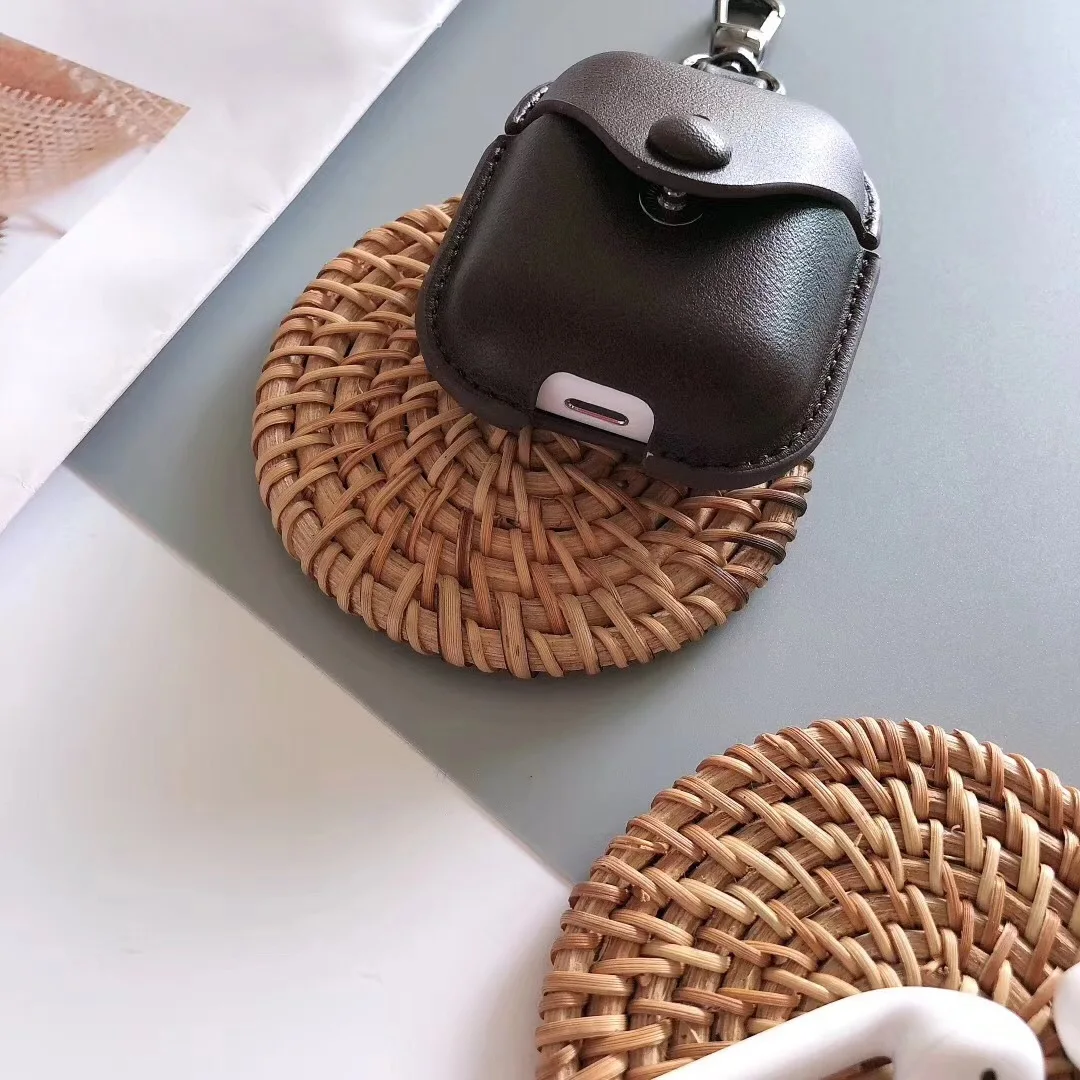 

Leather Airpods Case For Apple Airpods Bluetooth Earphone Charging Box Accessories Bag Key Strap with Buttons Headphone Cover