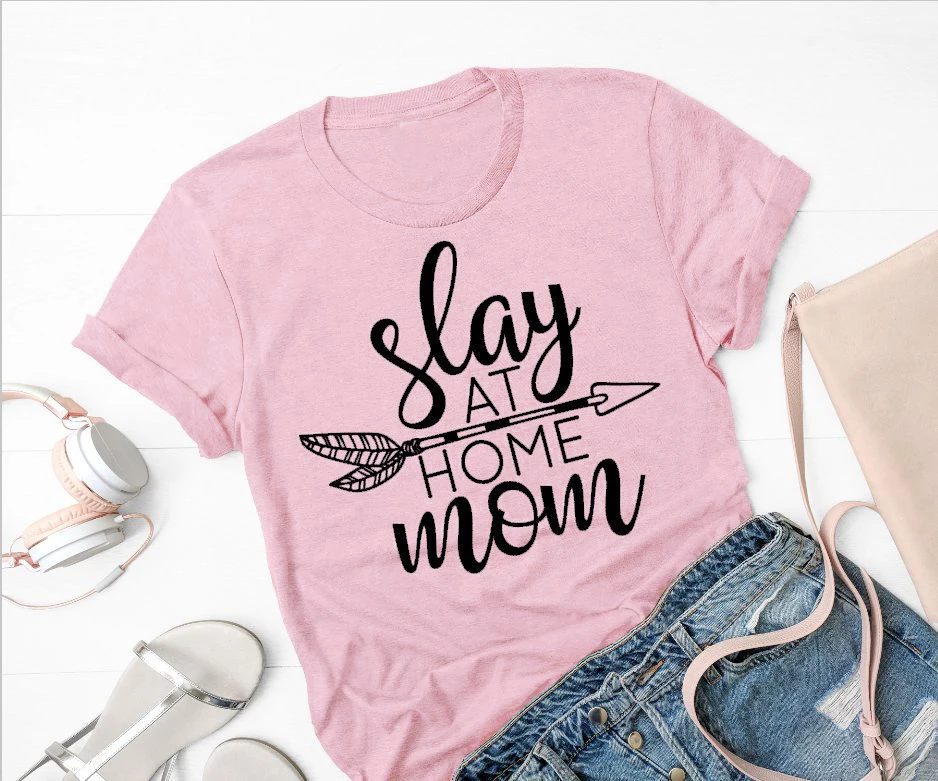 

Slay at home mom t-shirt women fashion graphic aesthetic tumblr causal cotton grunge shirt mother gift casual soft tee goth top