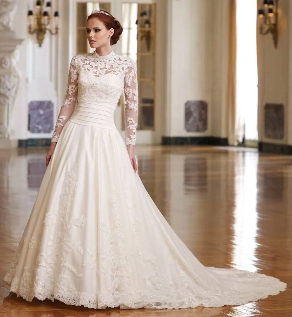 Свадебное Платье Vestidos De Noiva, платье с высоким воротом и длинными рукавами, свадебное вечернее платье 20190612