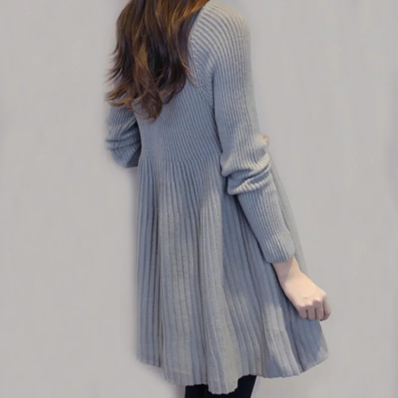 Платье свитер новинка осень зима женские пуловеры с длинным рукавом серое