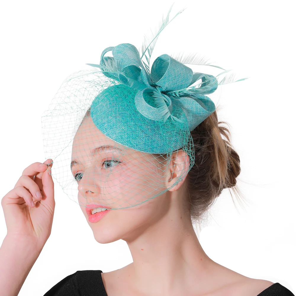 Charming Green Bridal Wedding Mesh Headwear Prom Derby Veils Hoops Fascinator Hats With Hair Clip Vintage Ladies Accessory |
