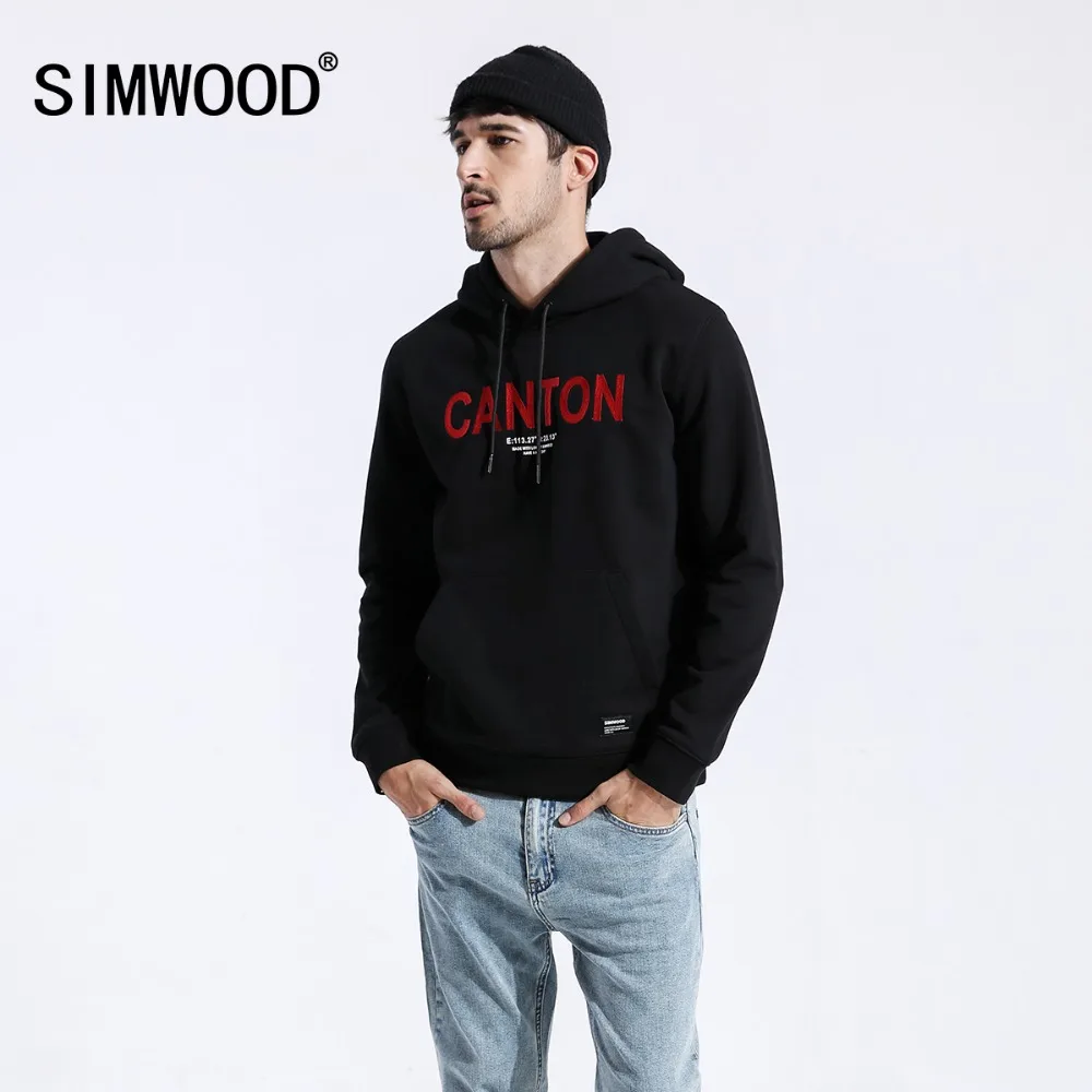 Мужское худи с передним карманом SIMWOOD теплое высокого качества в стиле хип-хоп