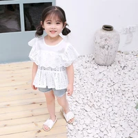 fashion little girls shirts 2019 summer cotton white sleeveless ruffles tops kids clothing princess girl hollow jacquard shirt