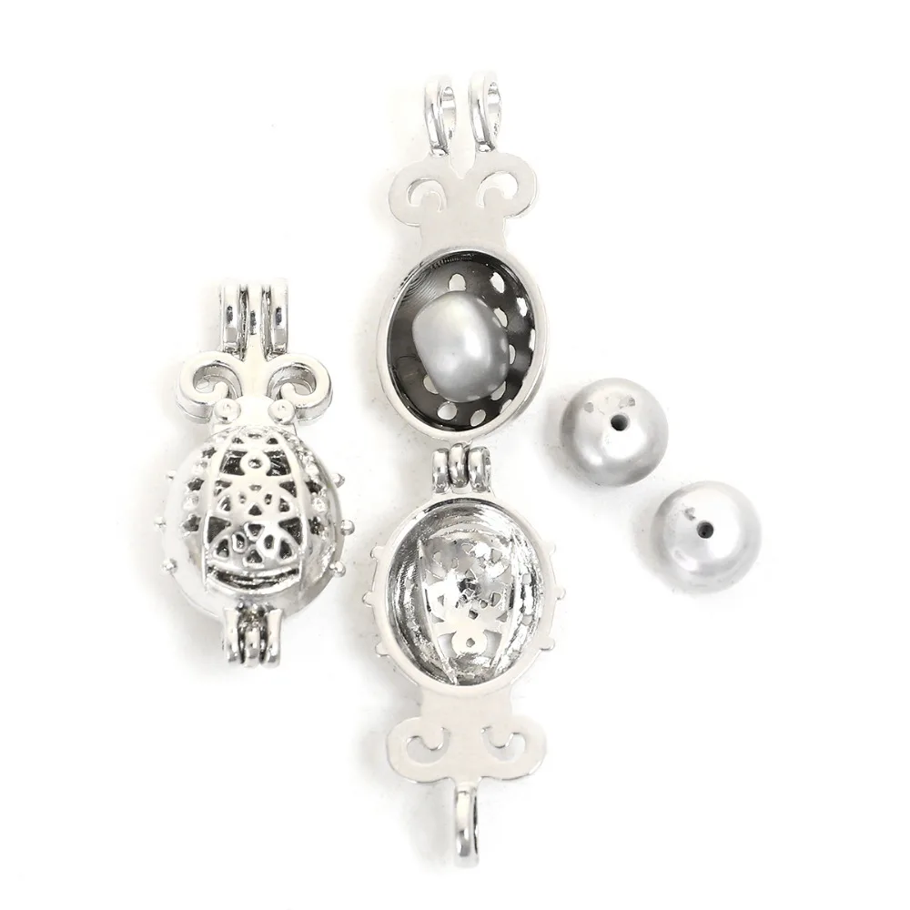 DoreenBeads Медь жемчуг медальон Подвески полые Божья коровка животных 3D серебро Цвет