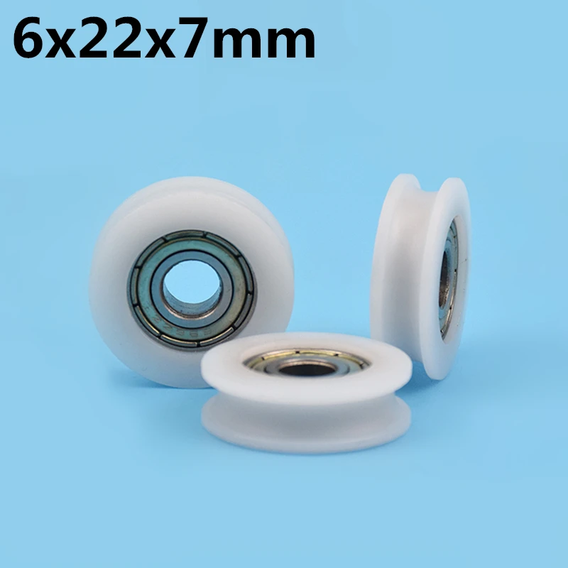 1Pcs 6x22x7 mm U groove Nylon Plastic Wheel With Bearings POM hard Bearing