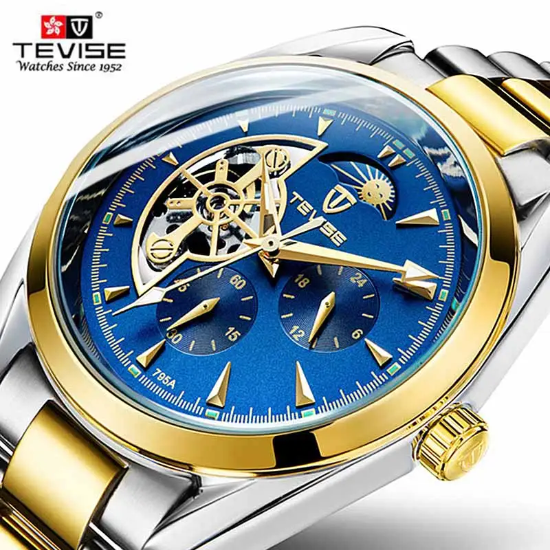 Автоматические механические часы TEVISE Tourbillon мужские с подсветкой деловые