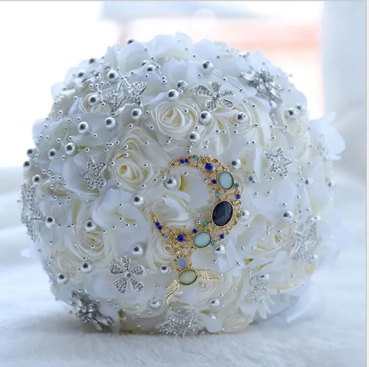 

Rose Bridal bouquet Ribbon Rose Bridesmaid Wedding Foam flowers Fake Wedding bouquet D557